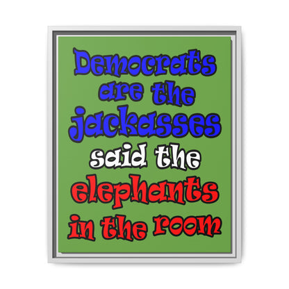 donkeys and elephants - framed canvas art (green)