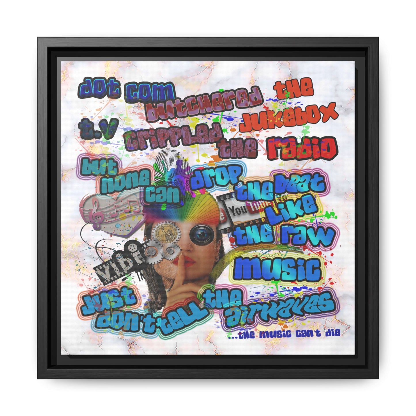 drop the beat - framed canvas art (white marble)