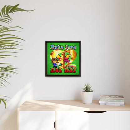 love peace - framed canvas art (green turf)