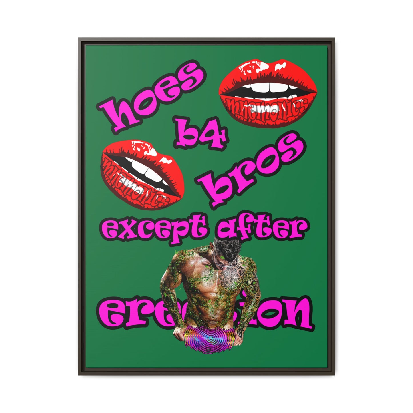 hoes b4 bros - framed canvas art (dark green)