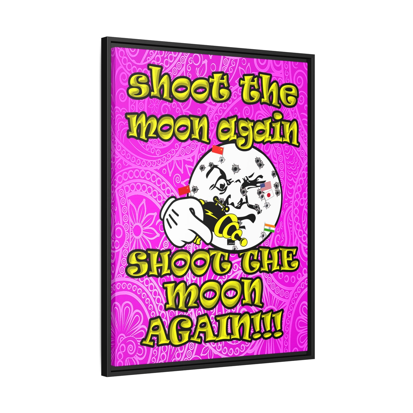 shoot the moon again - framed canvas art (pink swirl)