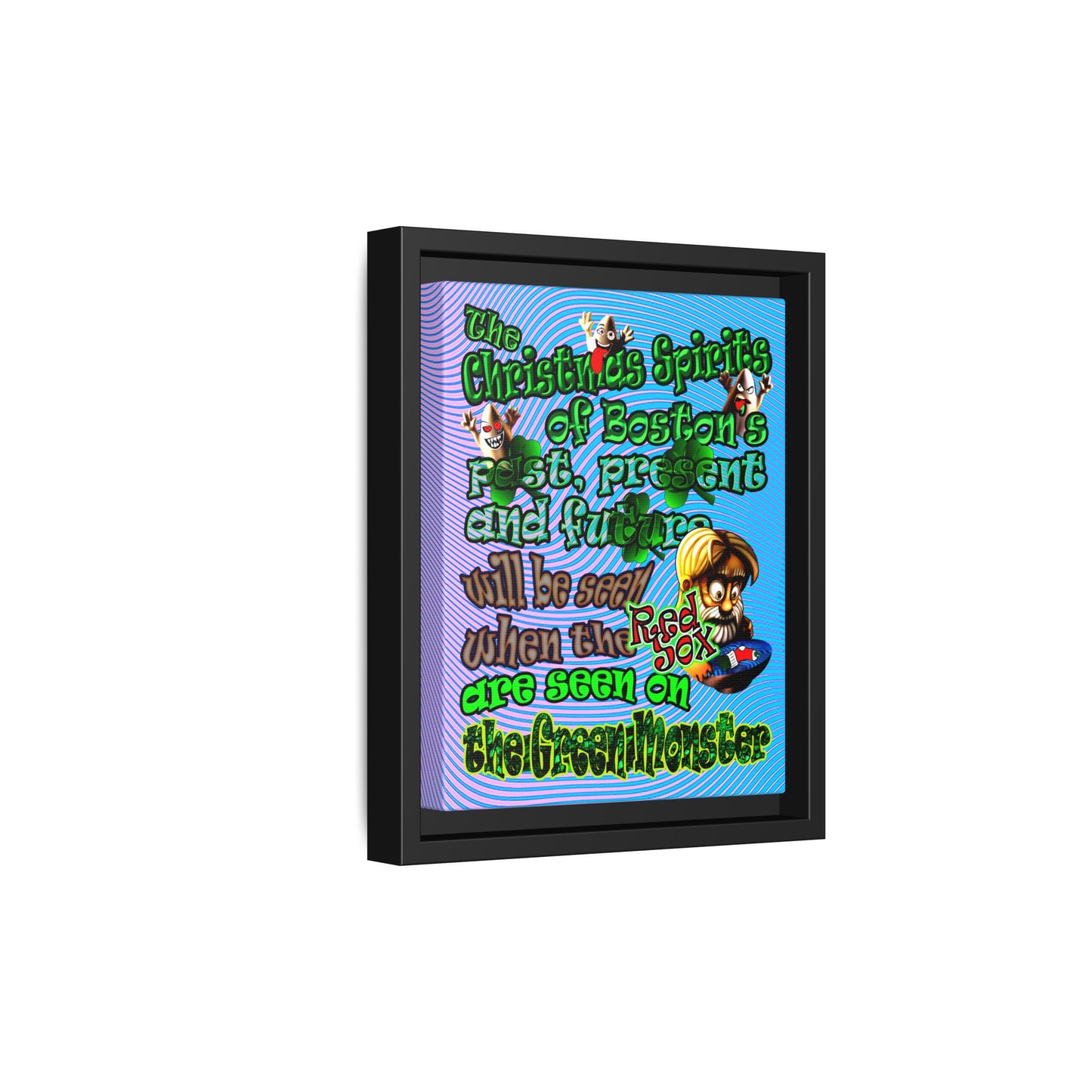 christmas spirits of boston - framed canvas art (light blue-purple wave)