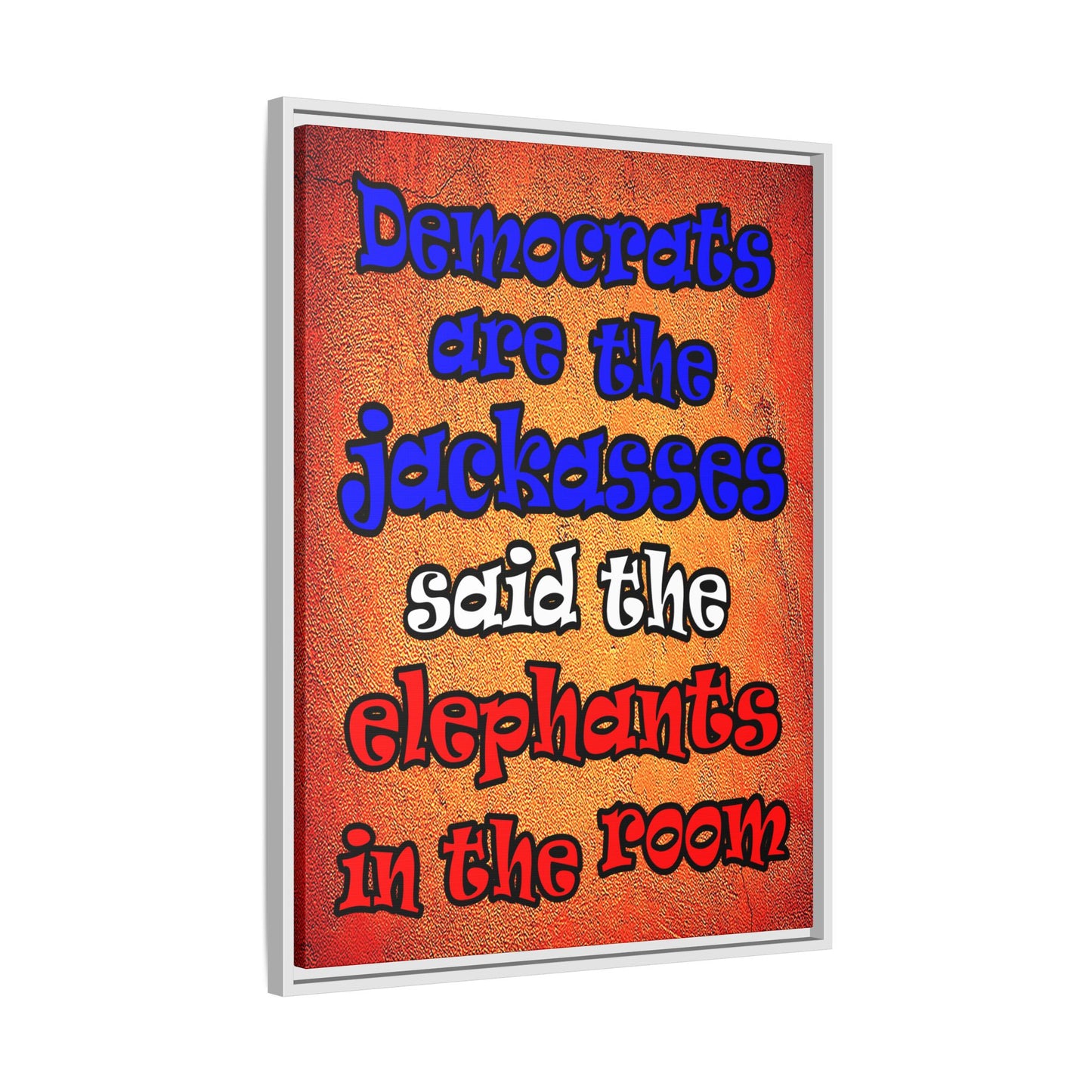 donkeys and elephants - framed canvas art (burnt orange)