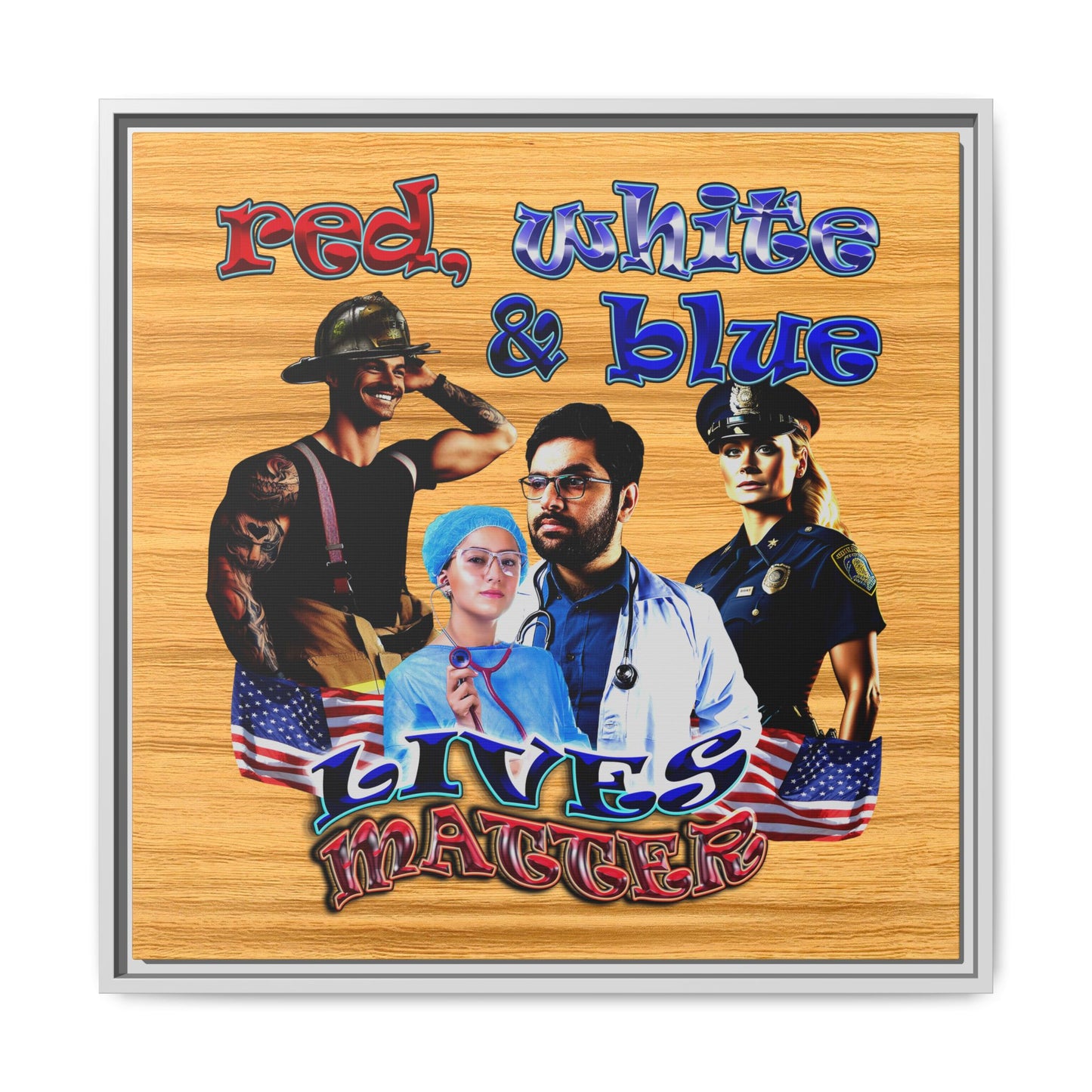 rw&b lives matter - framed canvas art (butterscotch wood finish)