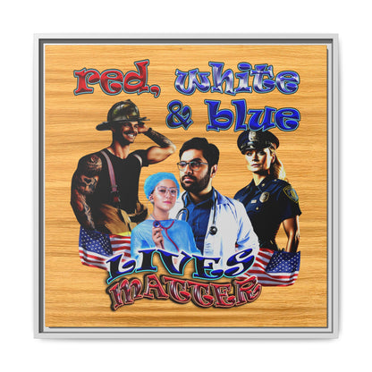 rw&b lives matter - framed canvas art (butterscotch wood finish)