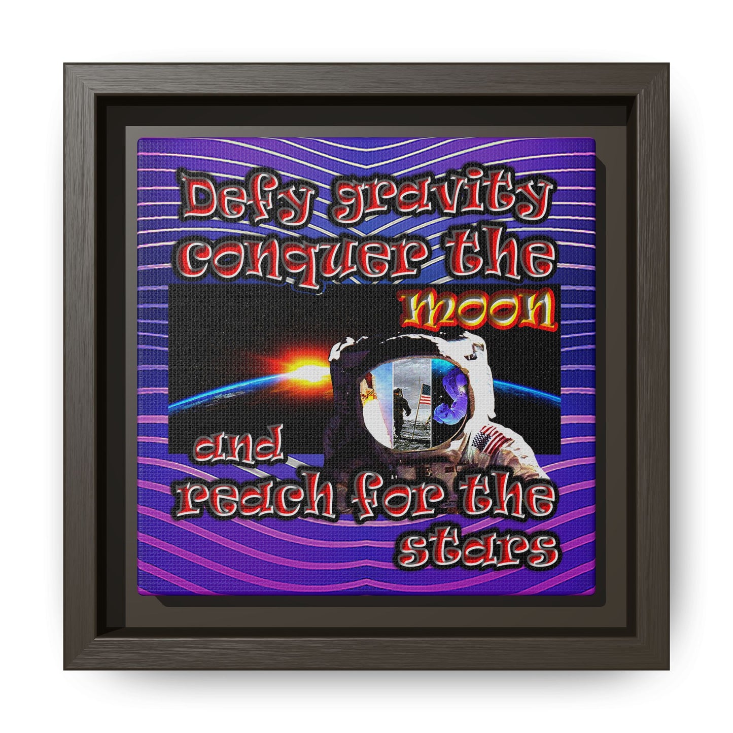 defy conquer reach - framed canvas art (purple wave)