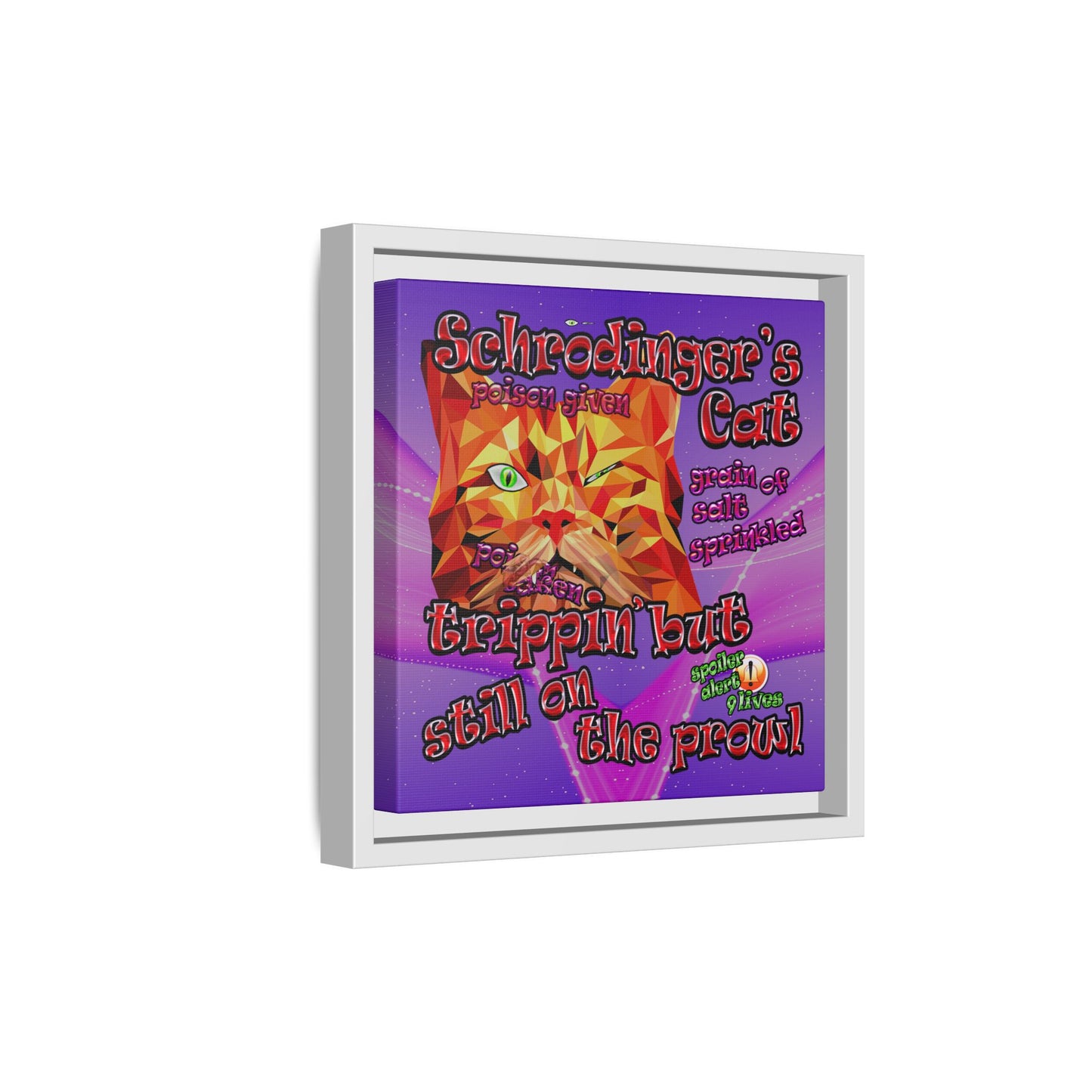 schrodinger's cat - framed canvas art (purple-pink wave)