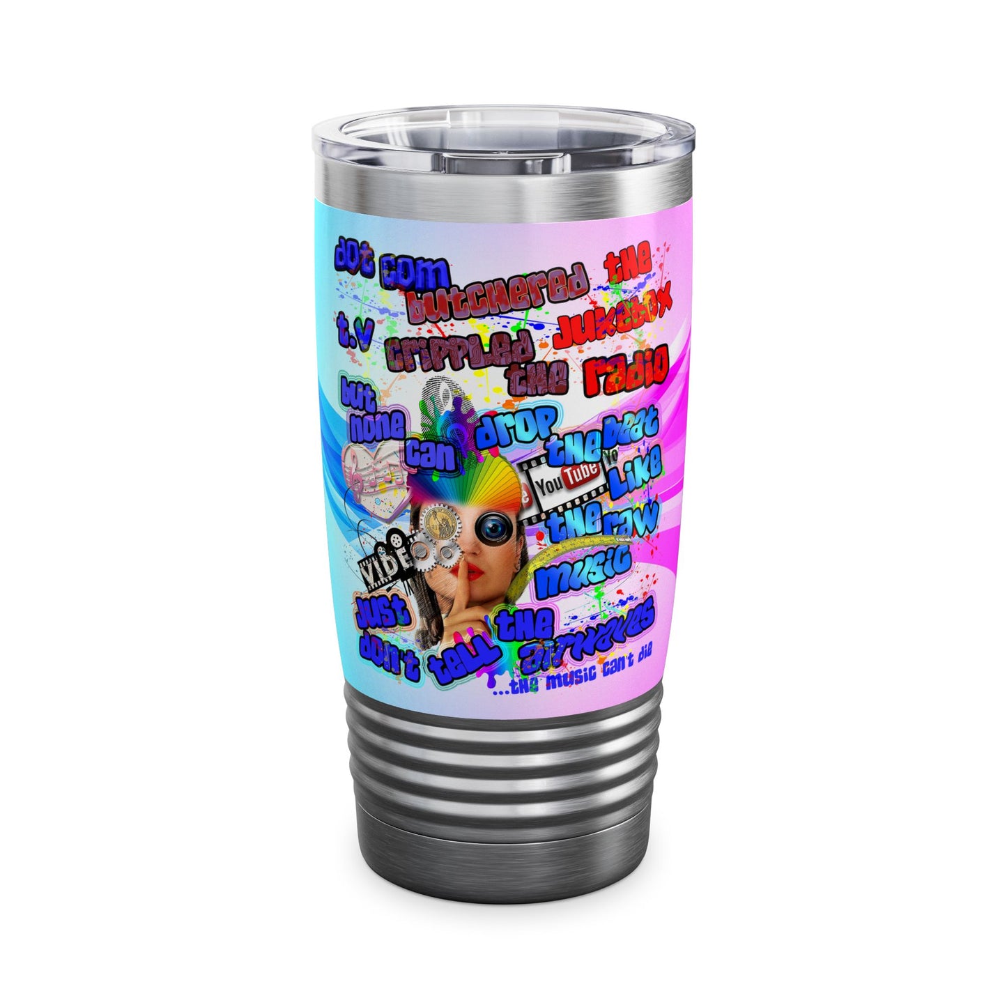 drop the beat - Ringneck Tumbler, 20oz  (light blue-pink wave)