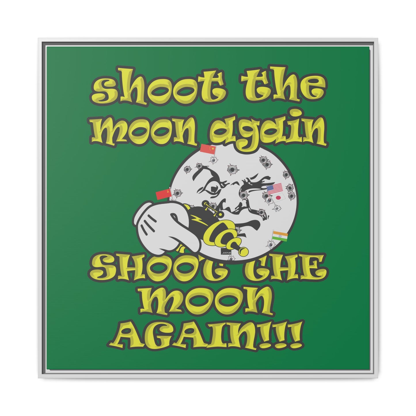 shoot the moon again - framed canvas art (dark green)