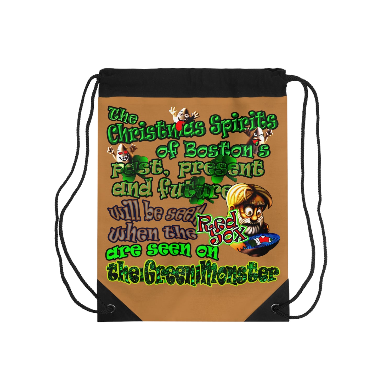 christmas spirits of boston - Drawstring Bag (light brown)