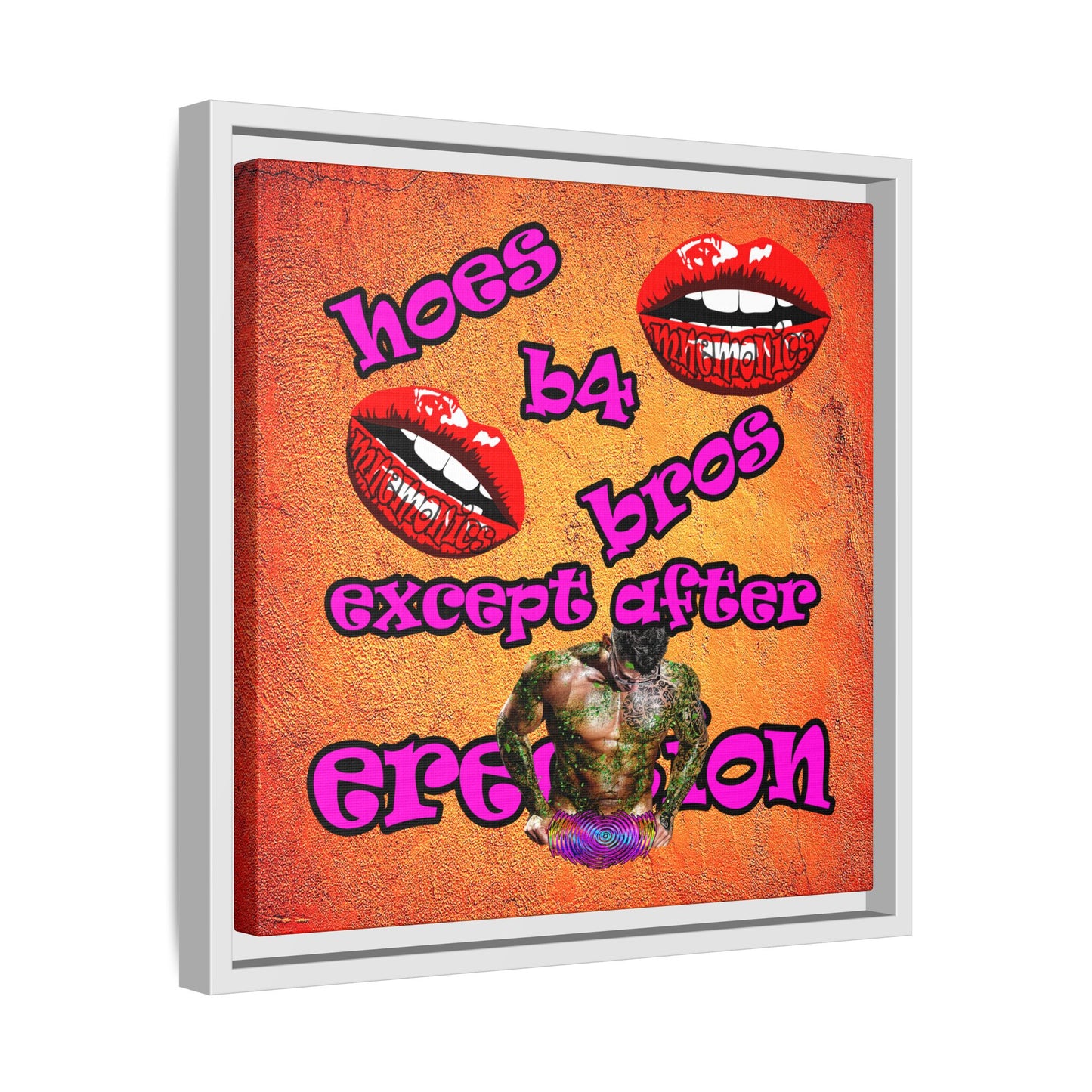 hoes b4 bros - framed canvas art (burnt orange)