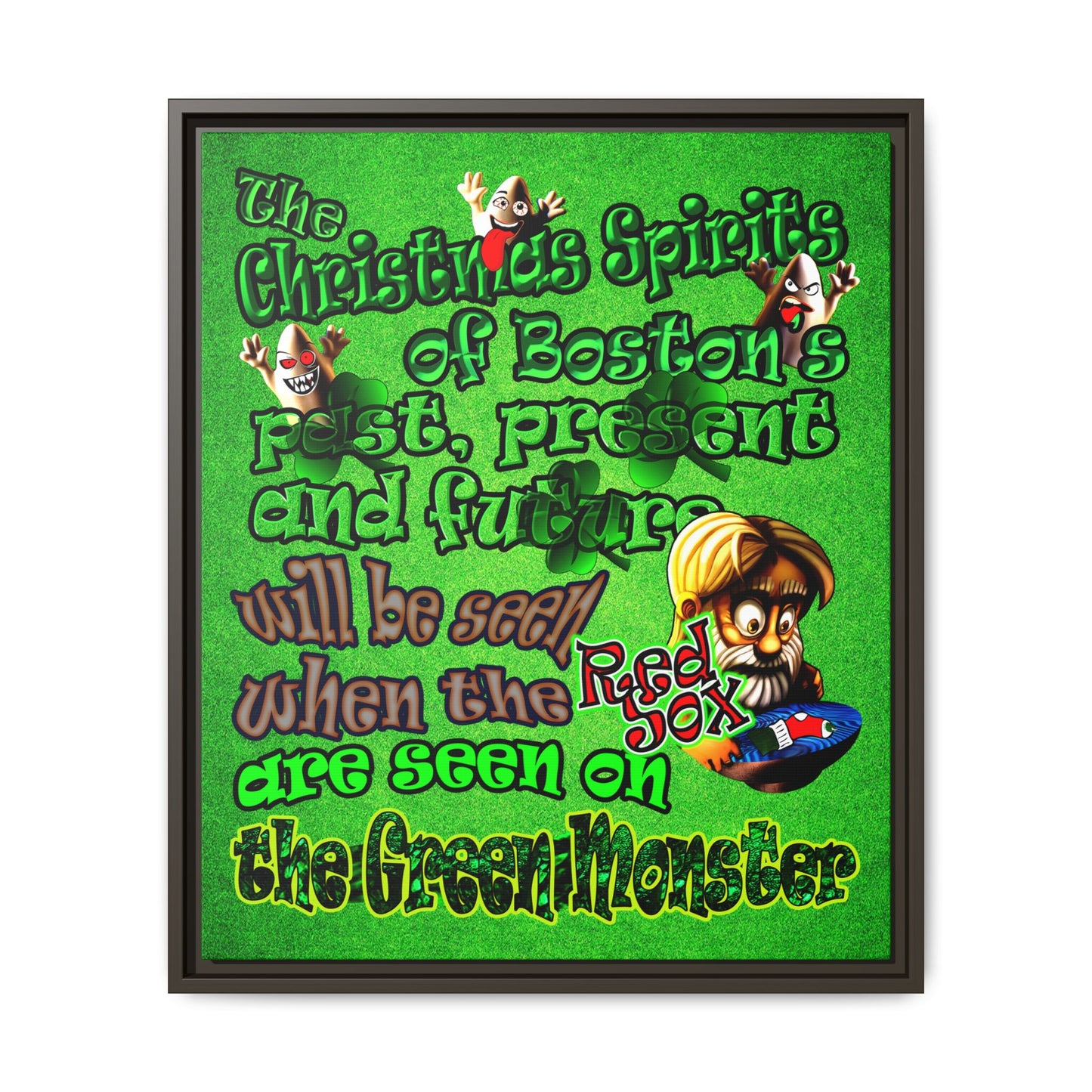 christmas spirits of boston - framed canvas art (green turf)