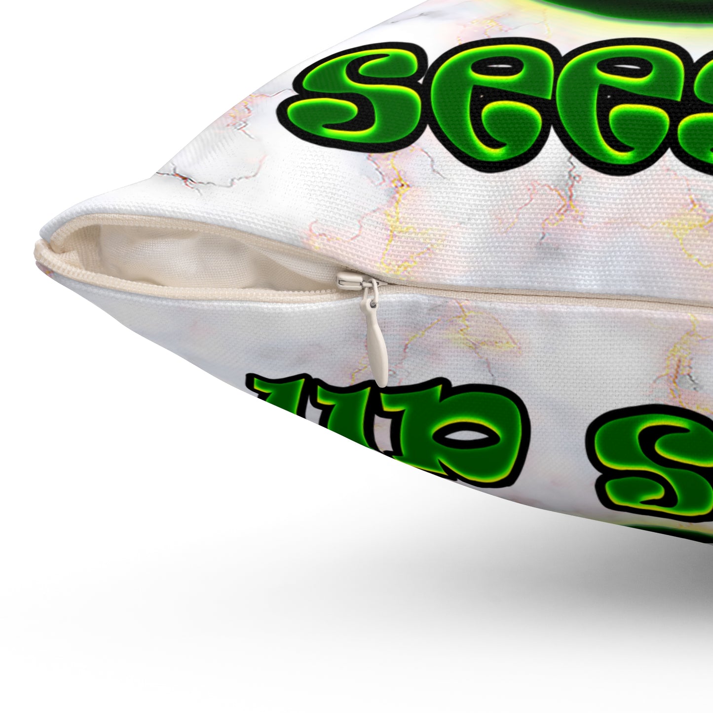 green monster - Spun Polyester Square Pillow - (white marble)