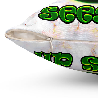 green monster - Spun Polyester Square Pillow - (white marble)