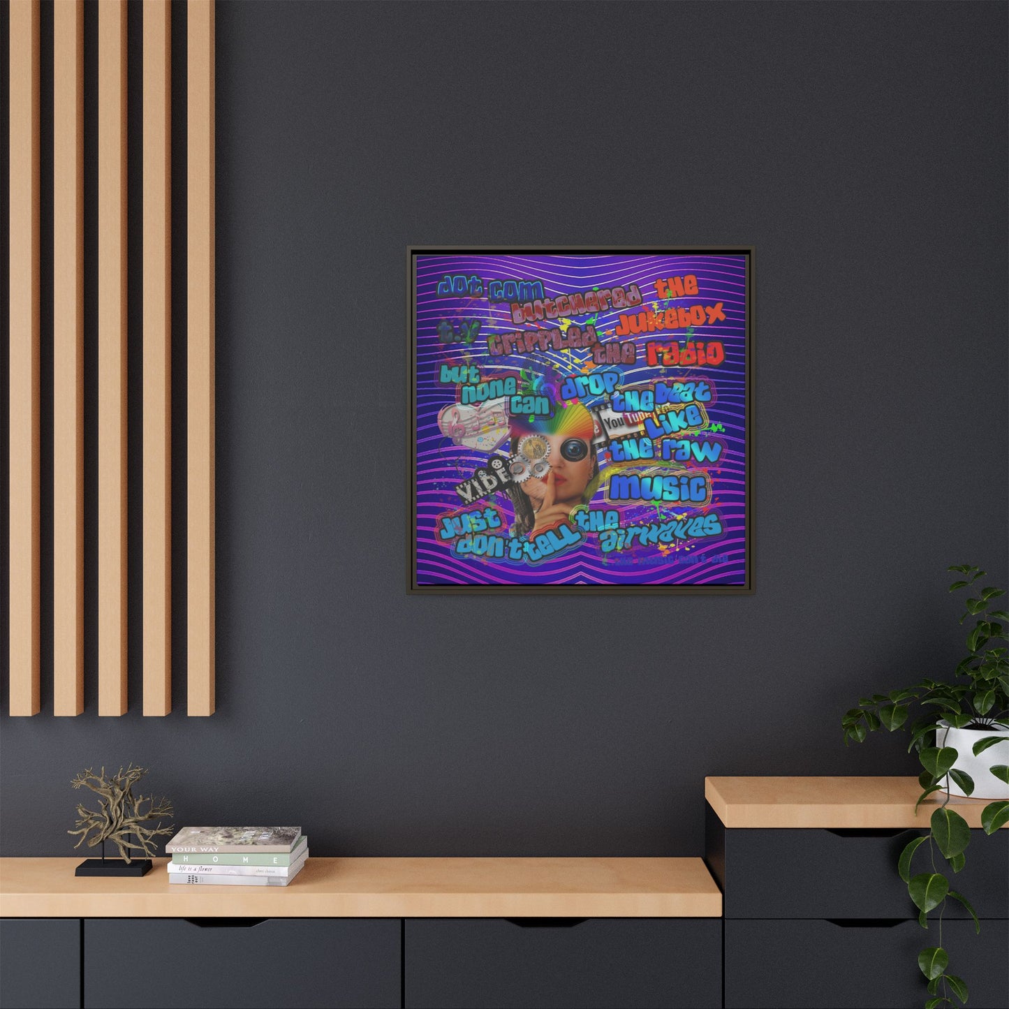 drop the beat - framed canvas art (purple wave)