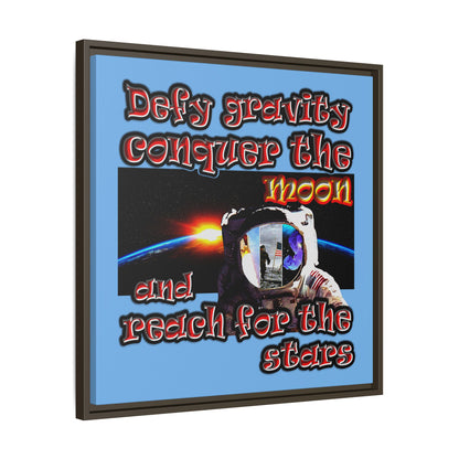 defy conquer reach - framed canvas art (light blue)