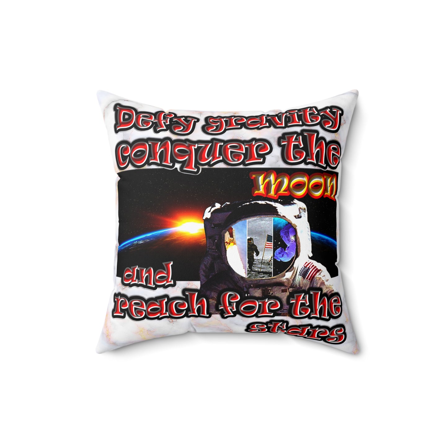defy conquer reach - Spun Polyester Square Pillow - (white marble)
