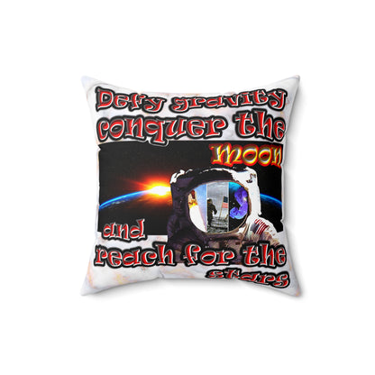 defy conquer reach - Spun Polyester Square Pillow - (white marble)