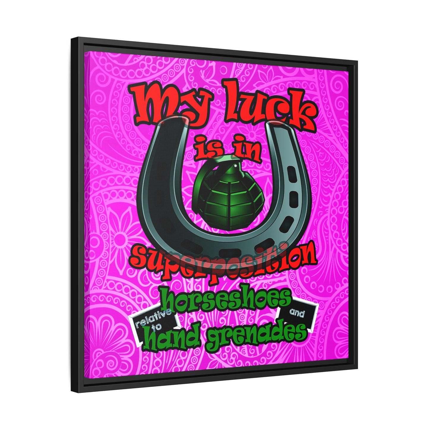 my luck - framed canvas art (pink swirl)