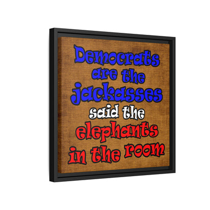 donkeys and elephants - framed canvas art (brown papyrus)