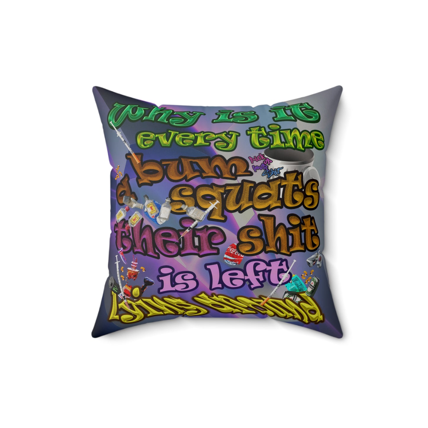 the bum's shit - Faux Suede Square Pillow - (grey-pink wave)