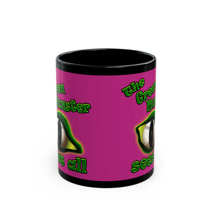 green monster - Black Mug (pink)