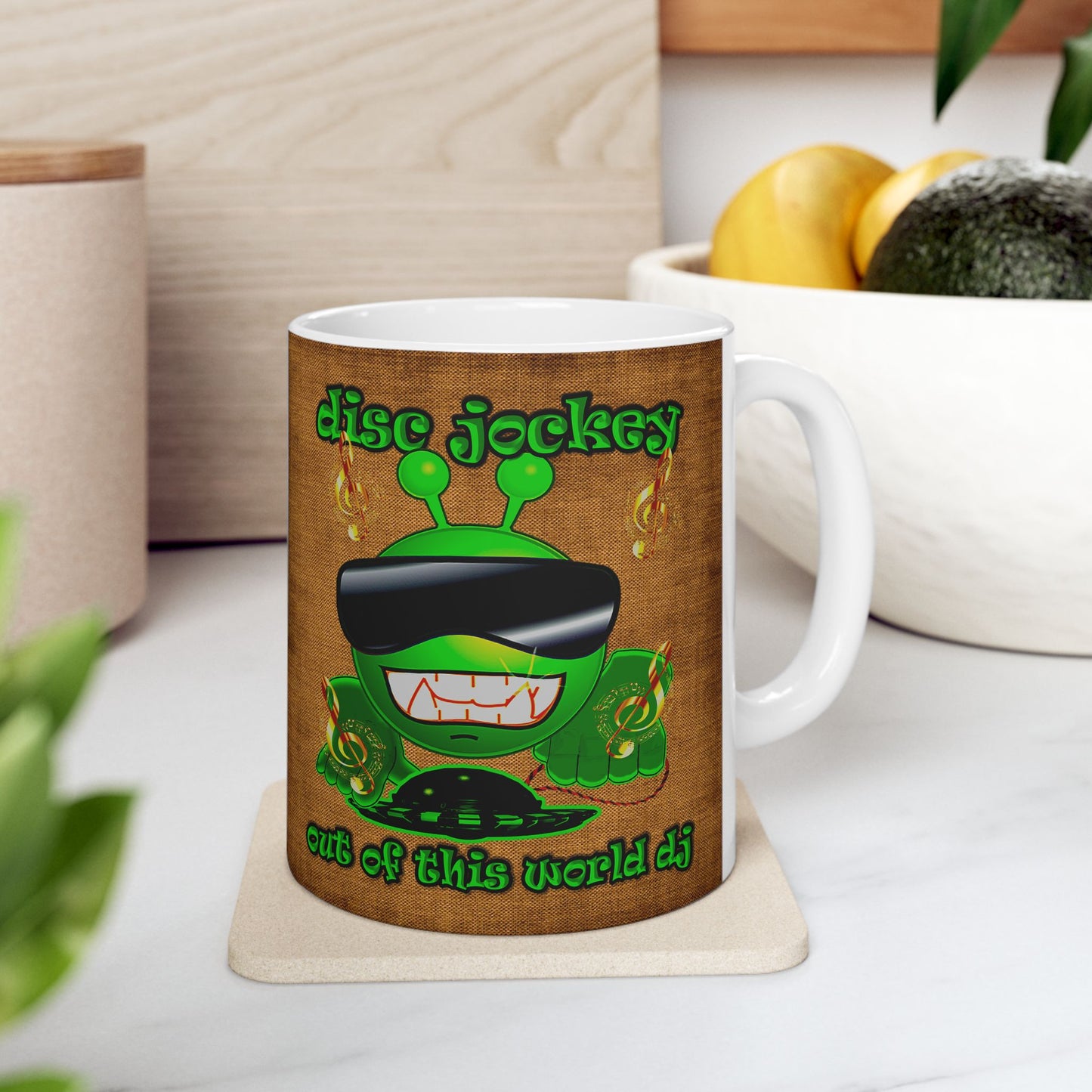 disc jockey - White Mug (brown papyrus)