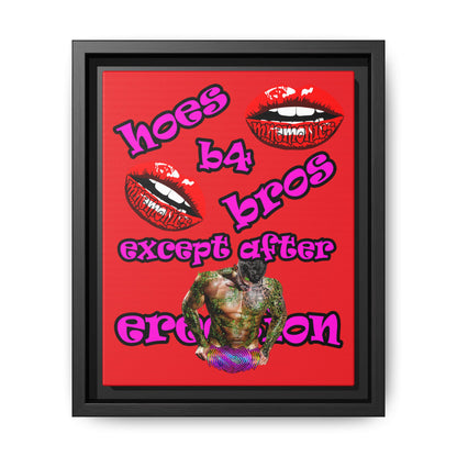 hoes b4 bros - framed canvas art (red)