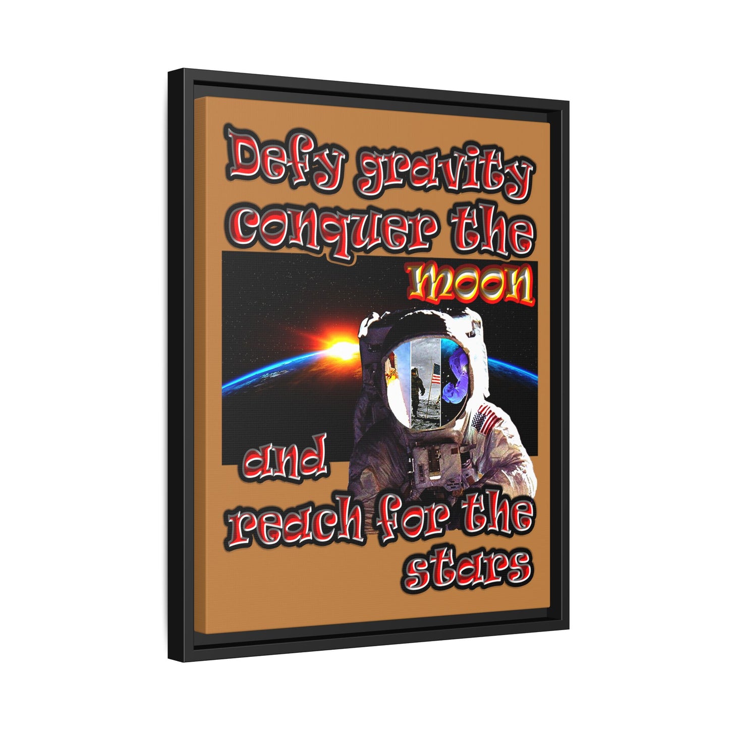 defy conquer reach - framed canvas art (light brown)