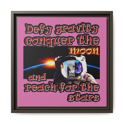 defy conquer reach - framed canvas art (light pink)