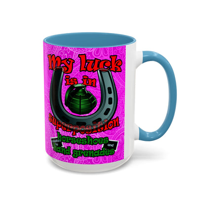 my luck - Accent Mug (pink swirl)