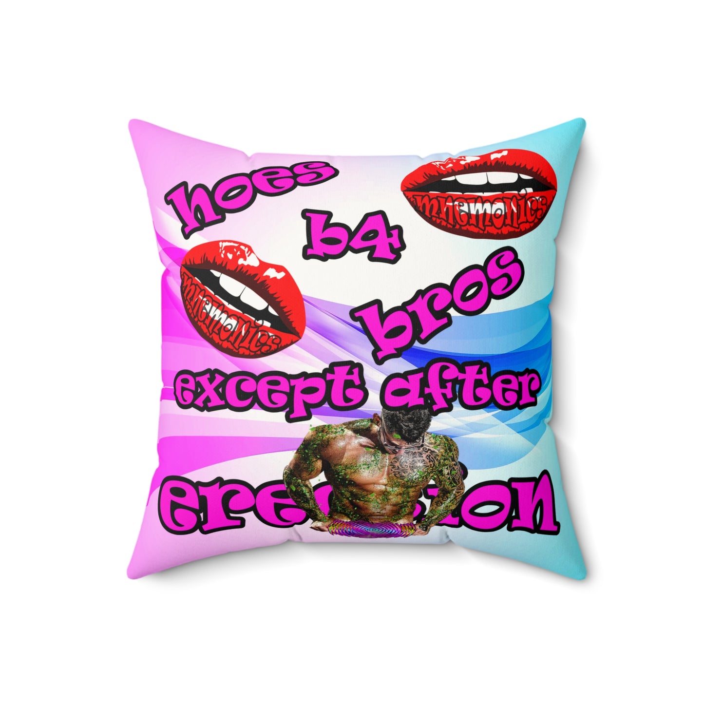 hoes b4 bros - Faux Suede Square Pillow - (light blue-pink wave)