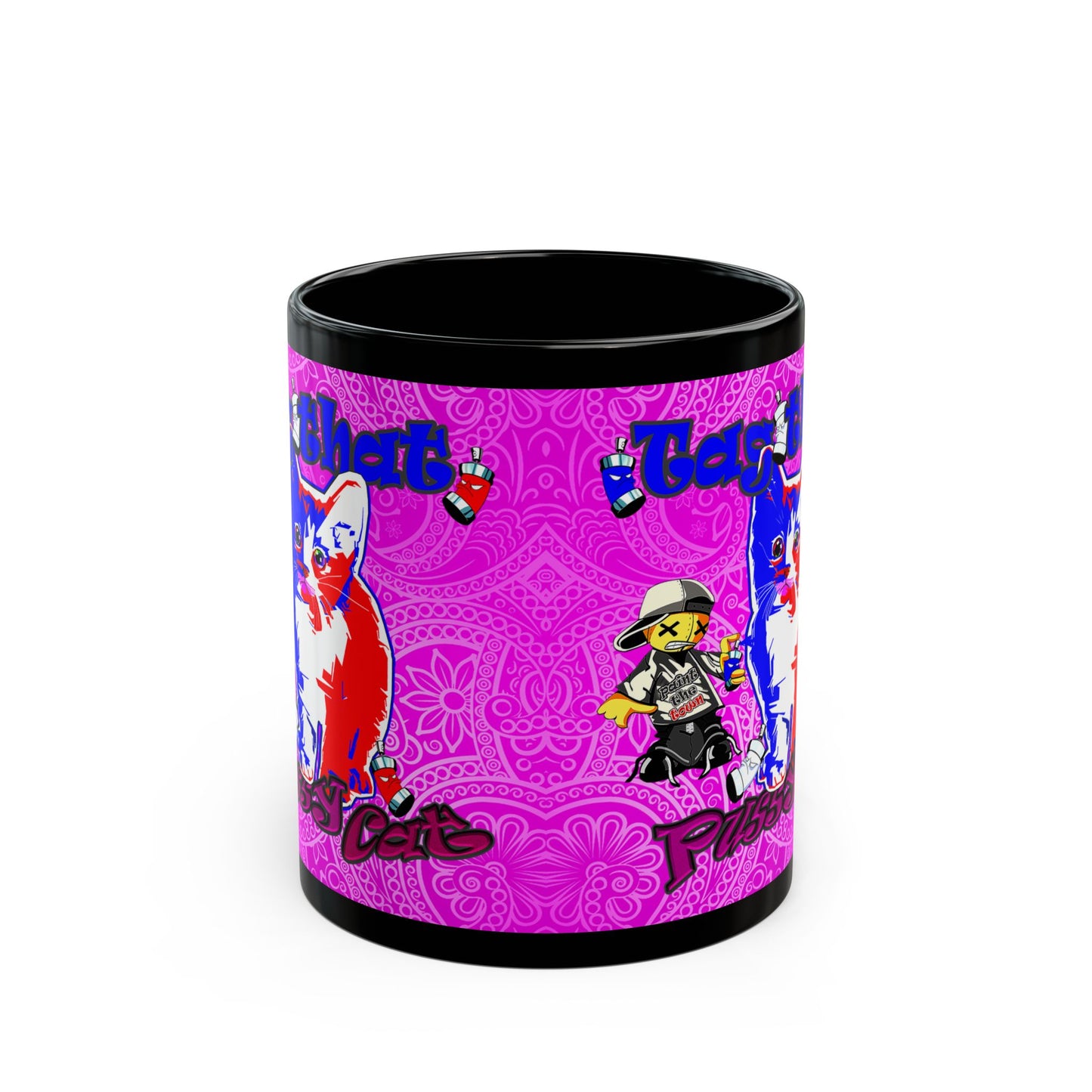 tag that - Black Mug (pink swirl)