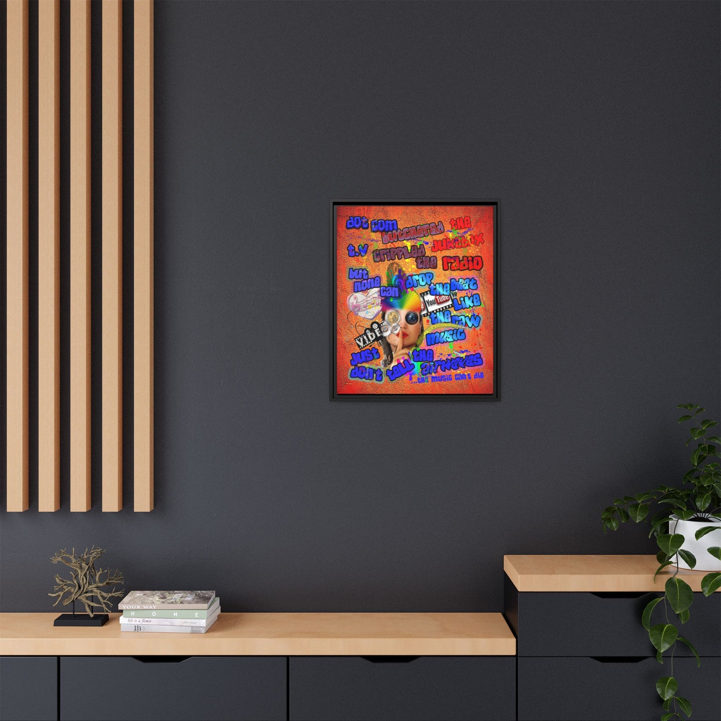 drop the beat - framed canvas art (burnt orange)