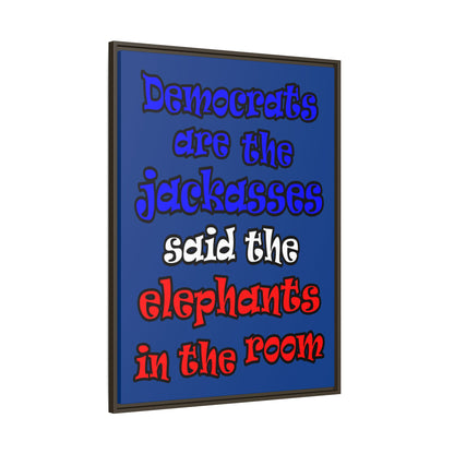 donkeys and elephants - framed canvas art (dark blue)