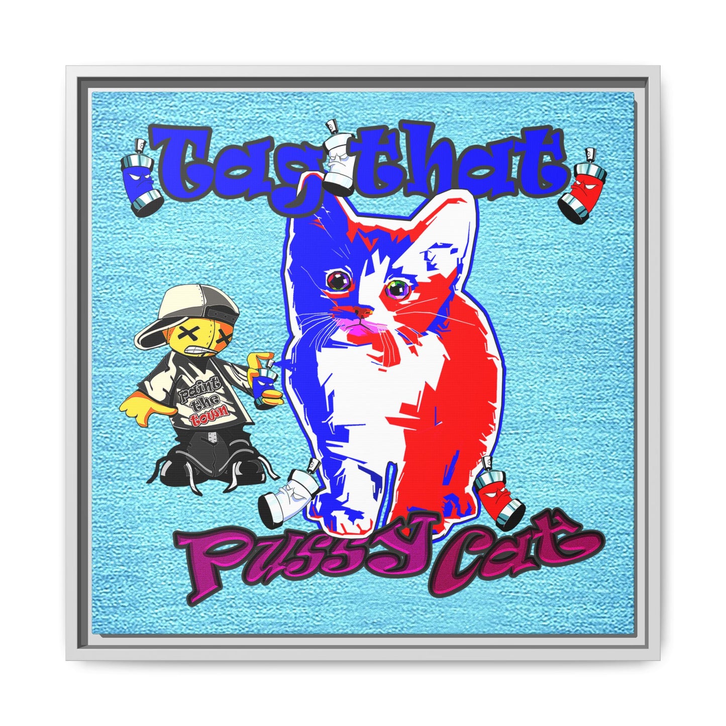 tag that - framed canvas art (faded blue)