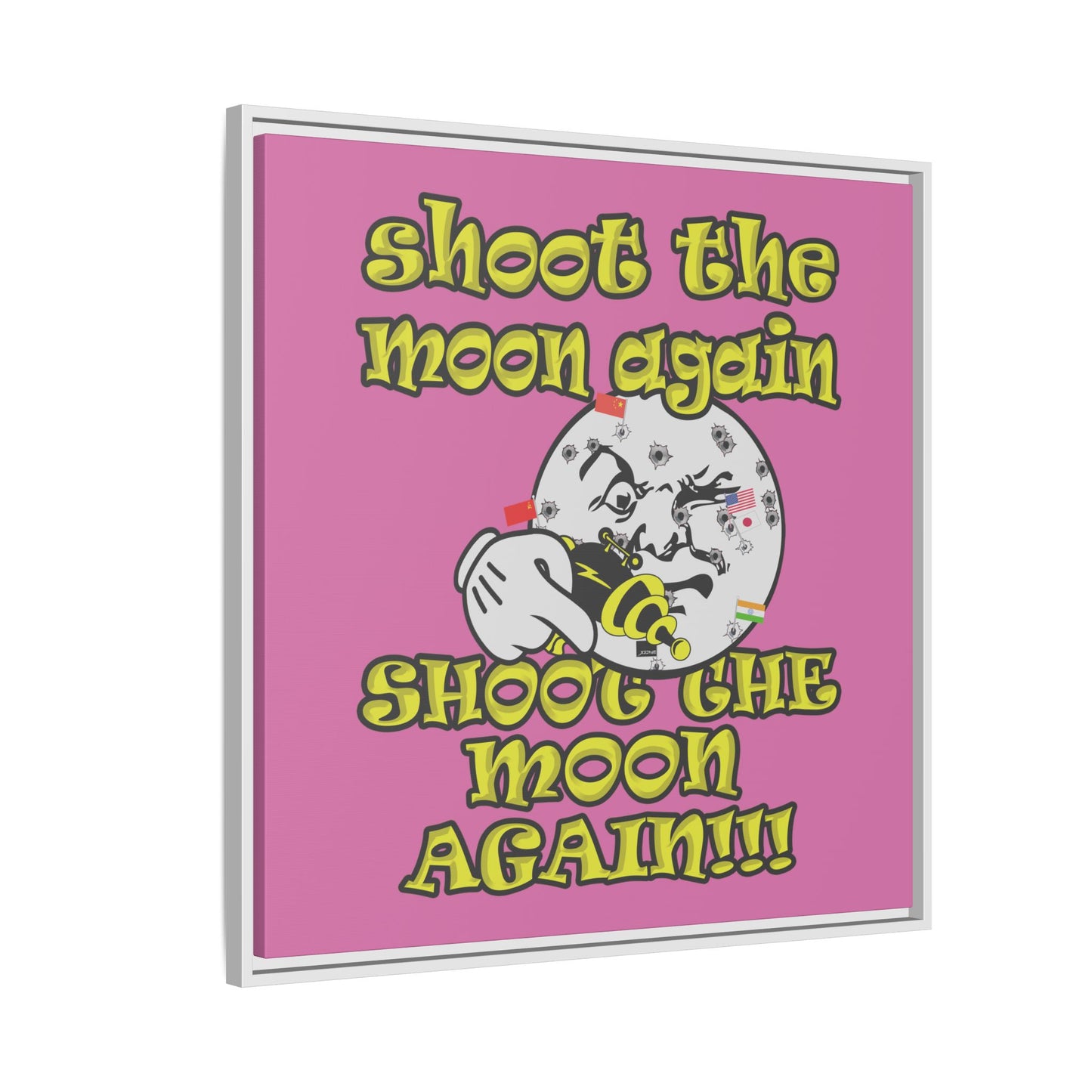 shoot the moon again - framed canvas art (light pink)