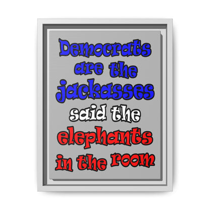 donkeys and elephants - framed canvas art (light grey)