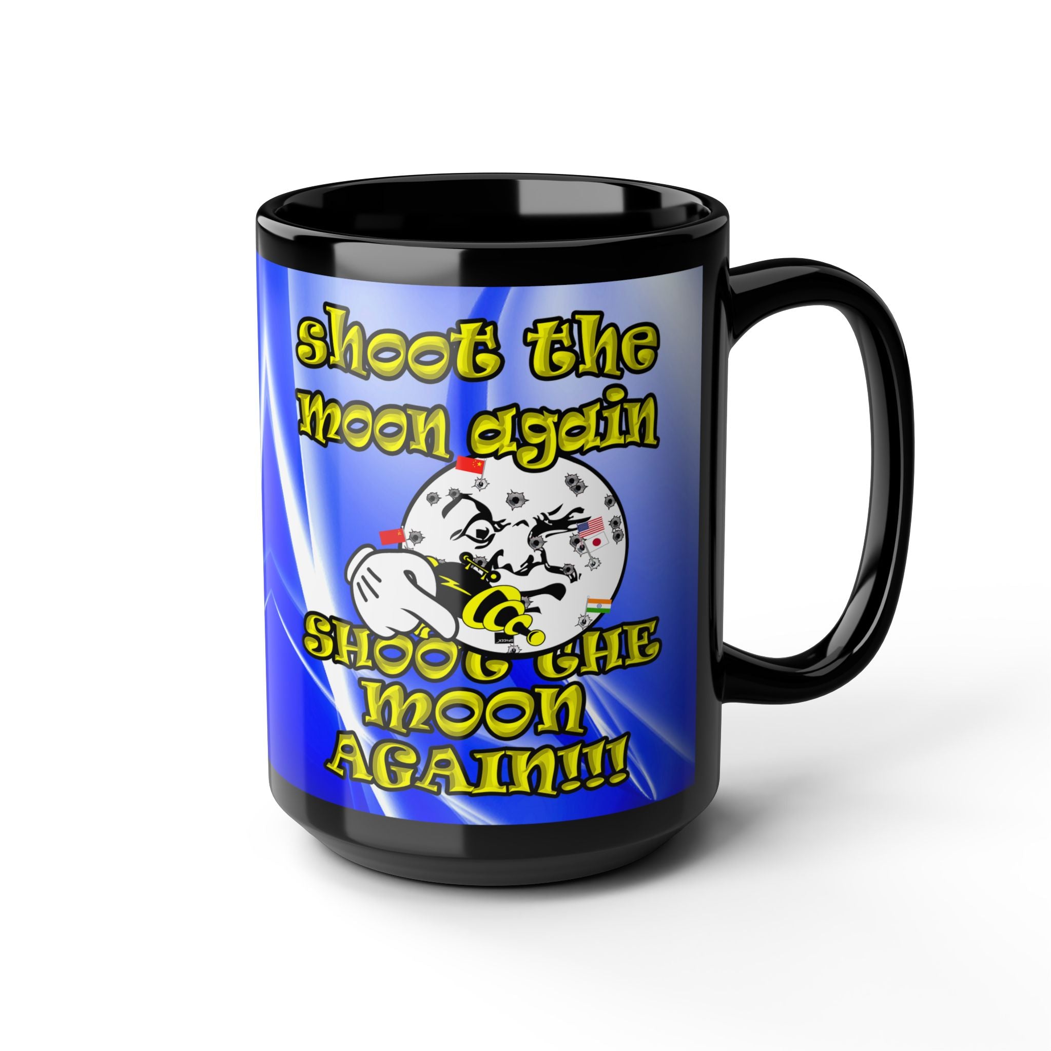 shoot the moon again - Black Mug (blue-white wave)
