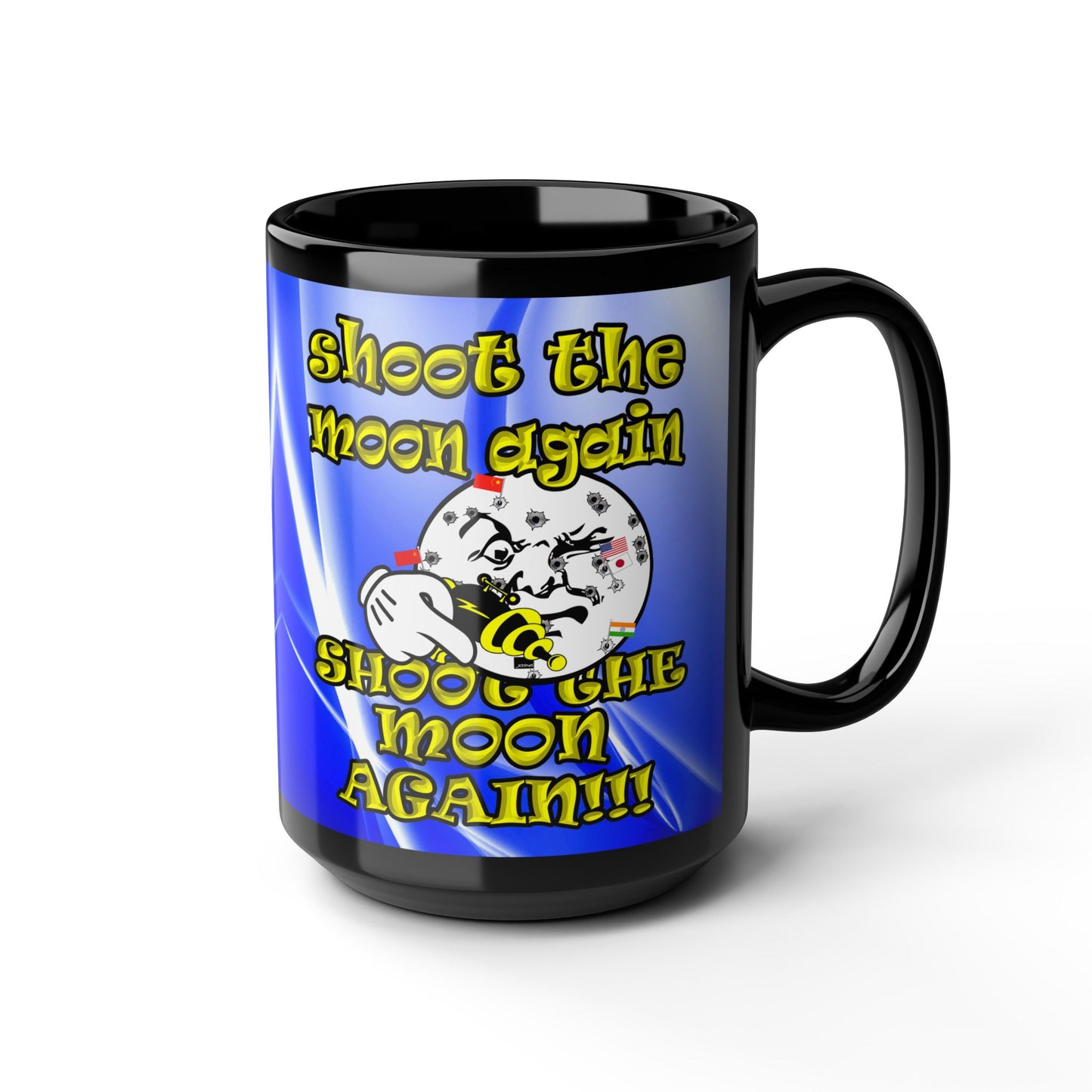 shoot the moon again - Black Mug (blue-white wave)