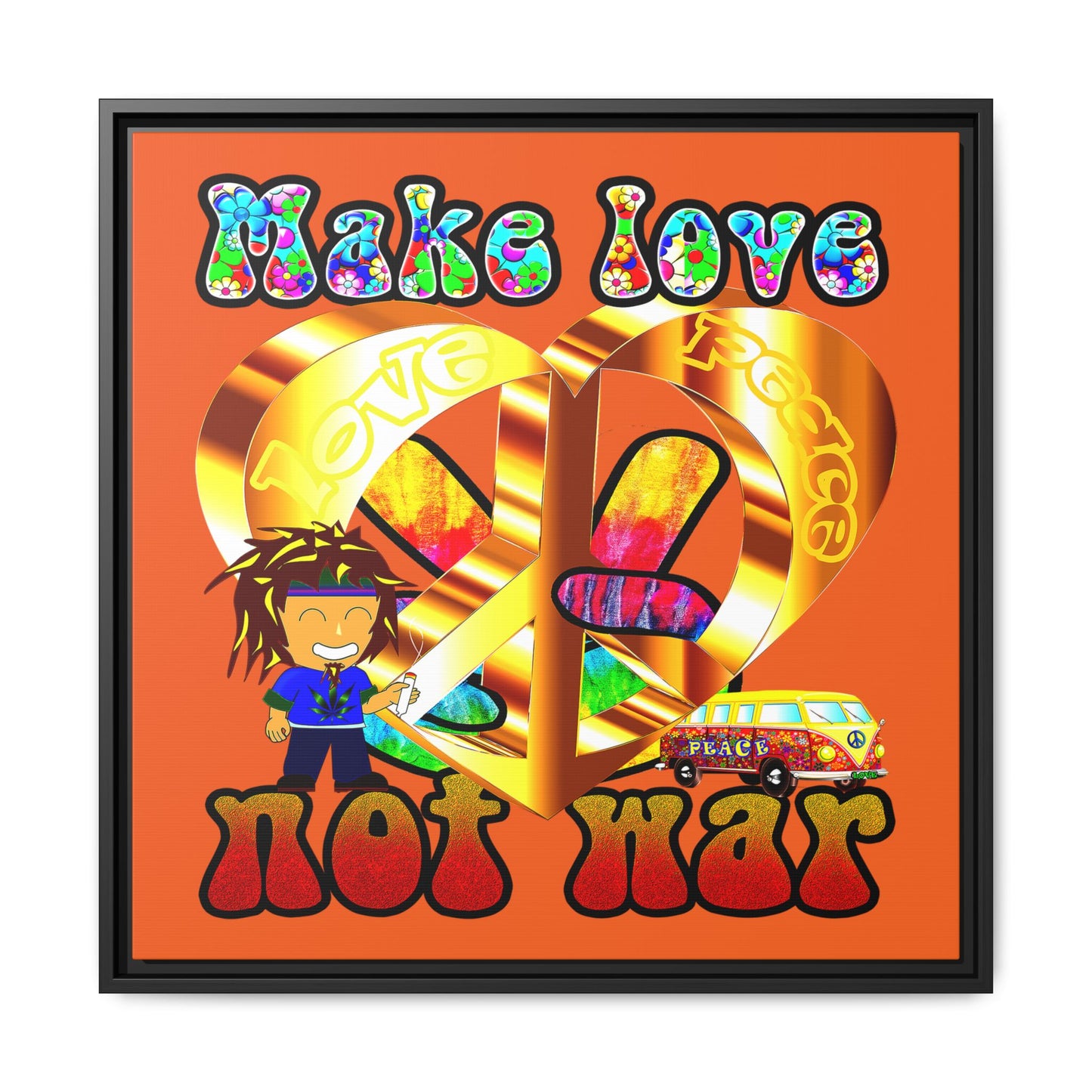 love peace - framed canvas art (orange)