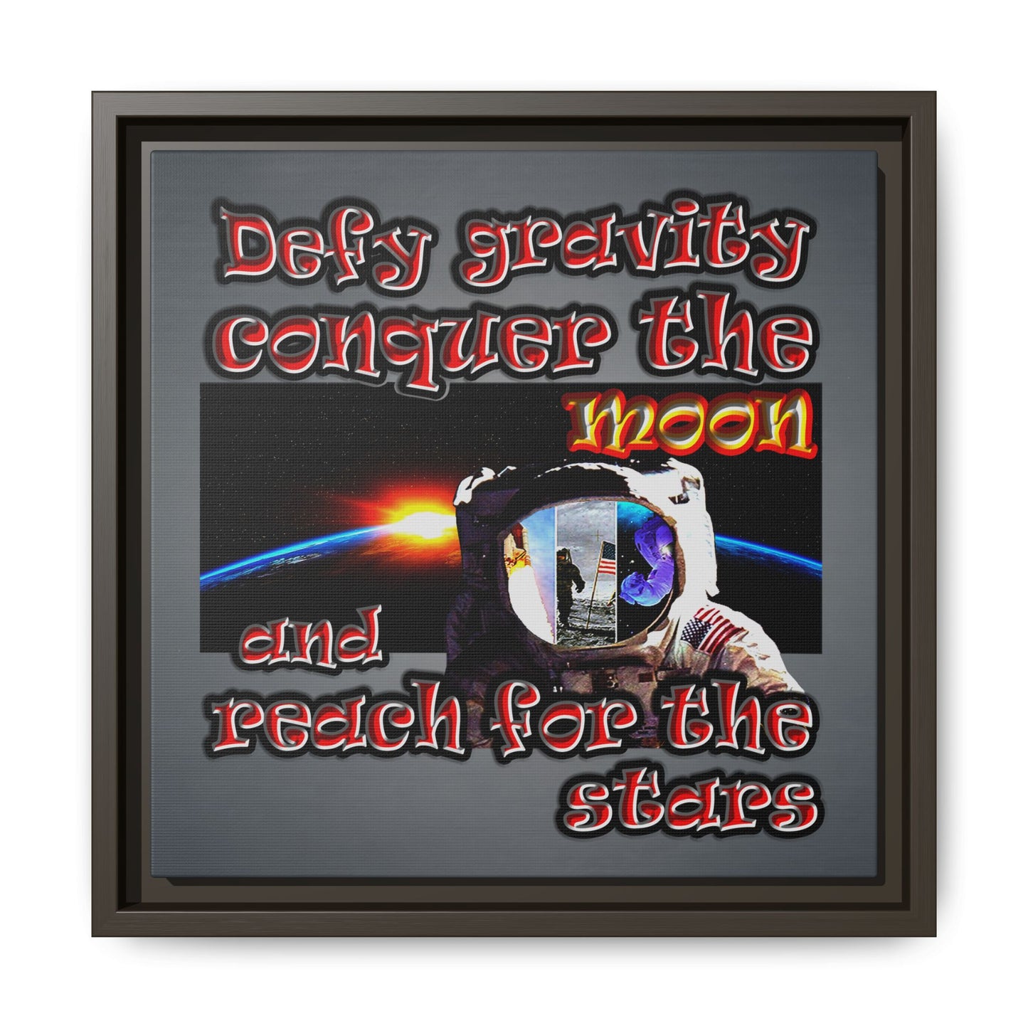 defy conquer reach - framed canvas art (grey-light grey)