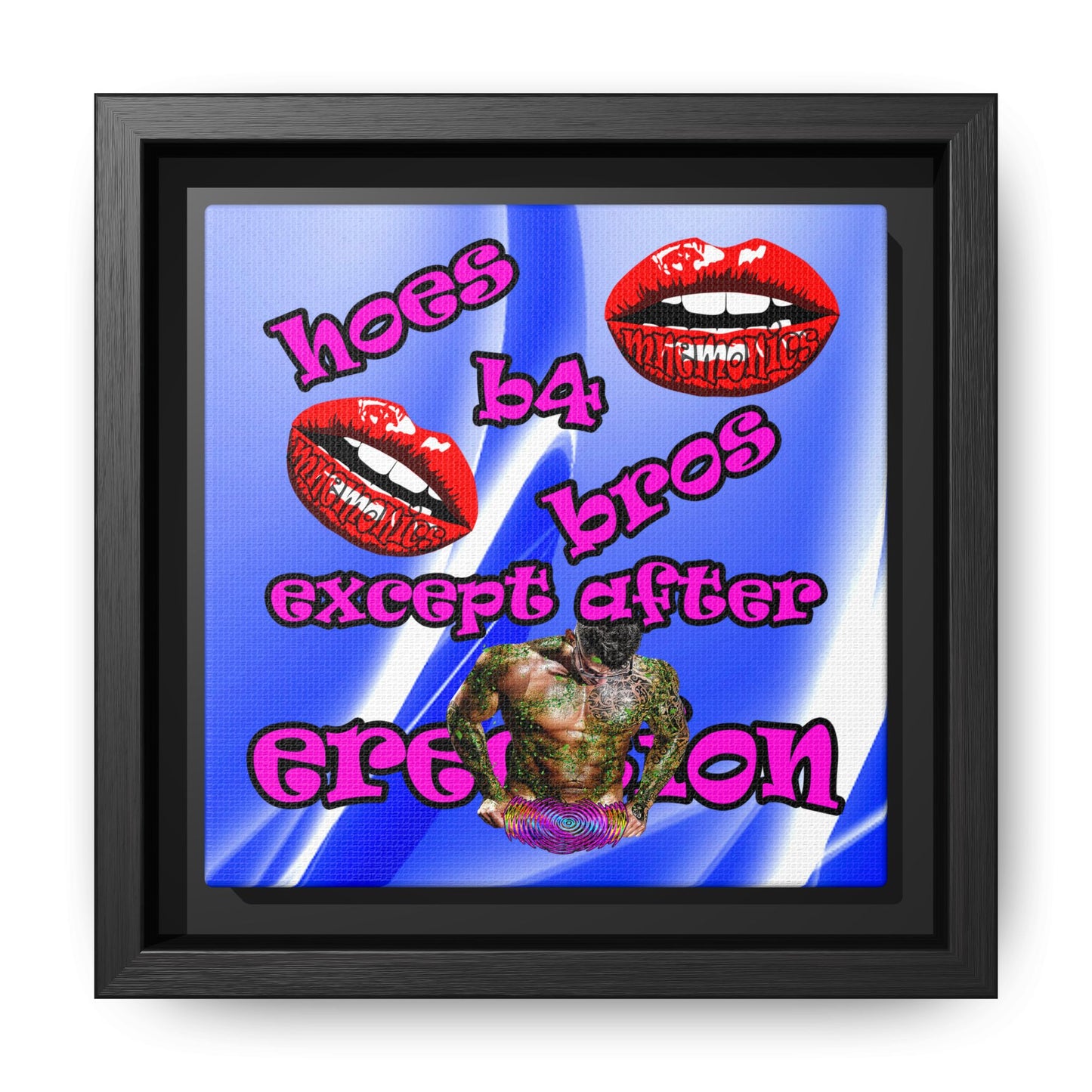 hoes b4 bros - framed canvas art (blue-white wave)