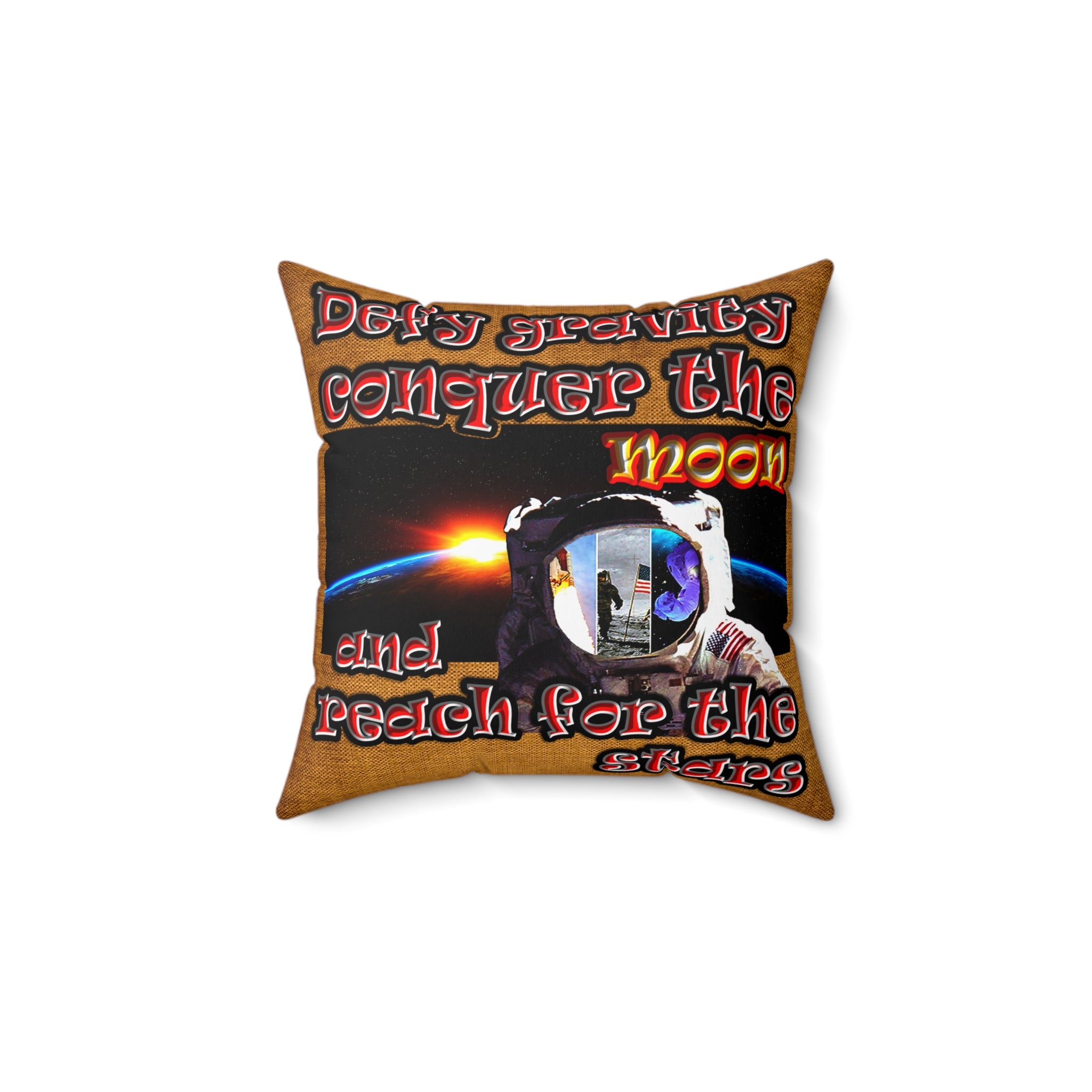 defy conquer reach - Spun Polyester Square Pillow - (dichromatic brown papyrus)