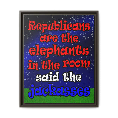donkeys and elephants - framed canvas art ('snoops' background)