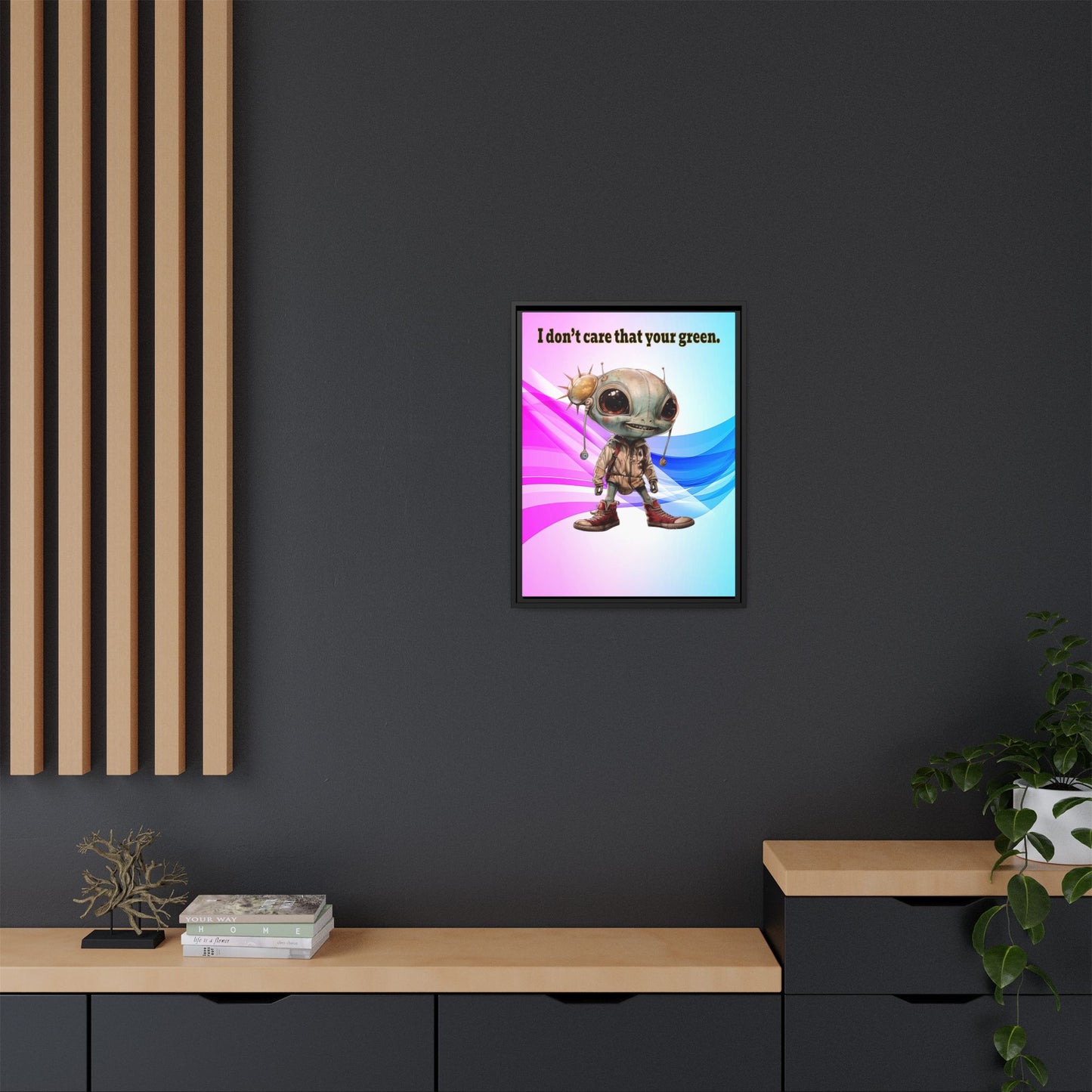 I don't care that your green - framed canvas art (light blue-pink wave)