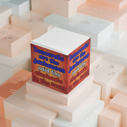 donkeys and elephants - note cube (burnt orange)