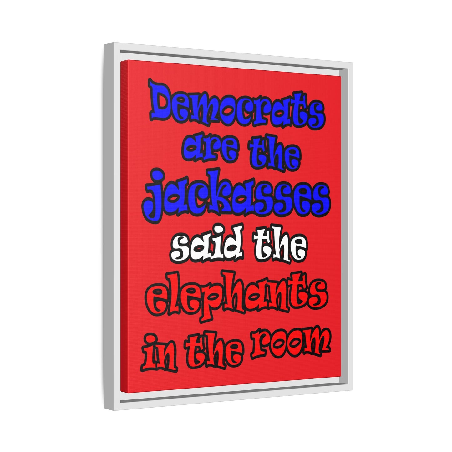 donkeys and elephants - framed canvas art (red)
