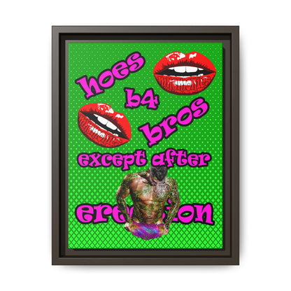 hoes b4 bros - framed canvas art (logo green)