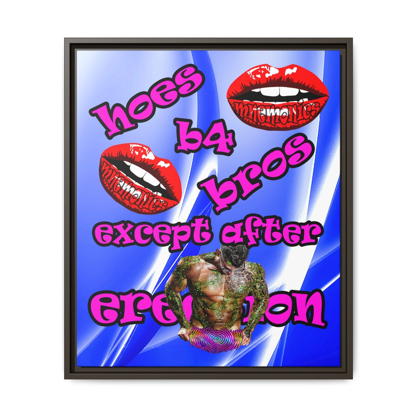 hoes b4 bros - framed canvas art (blue-white wave)